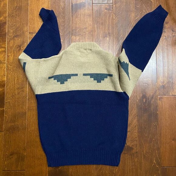 Lahmar Vintage 70s Pullover Navy Tan Wool Blend Sweater Men's Size Large - Picture 4 of 7